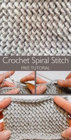 the crochet spiral stitch pattern is shown in three different stages, and it's very easy to make