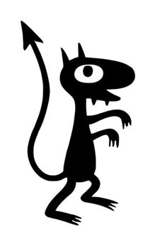 a black and white silhouette of a rat with an arrow in its mouth, on a white background