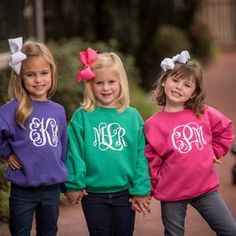 Monogrammed Long Sleeve Crew Neck Sweatshirt Personalized | Etsy Fall Tshirt Designs, Personalized Halloween Bags, Monogram Kids, Monogram Pullover, Monogram Hats, Monogram Sweatshirt, Honeymoon Shirts, Monogram Shirts, Halloween Bags