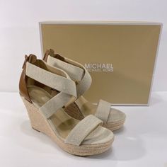 Shapely Espadrille Wedges Defined With A Mix Of Leather And Textile Straps. Womens Shoes Wedges, Espadrilles Wedges, Espadrilles, Wedges, Michael Kors, Women Shoes, Women Shopping, Leather