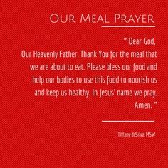 a red card with the words our meal prayer