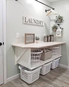 the laundry room is clean and ready to be used as a storage area for clothes