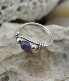 Silver Rings With Silver Beads For Gifts, Silver Rings With Silver Beads As A Gift, Dainty Silver Amethyst Ring Gift, Purple Sterling Silver Minimalist Jewelry, Minimalist Purple Sterling Silver Jewelry, Silver Stackable Amethyst Jewelry, Silver Amethyst Stackable Jewelry, Adjustable Silver Beaded Rings As Gift, Purple Stackable Jewelry With Round Beads