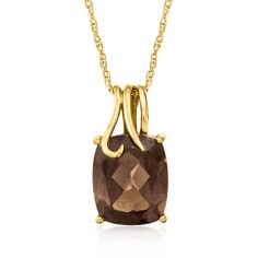 Ross-Simons - C. 1980 Vintage 6.00ct Smoky Quartz Pendant Necklace in 14kt Yellow Gold. 18". C. 1980. Equally earthy and enchanting, this pendant necklace from our Estate collection displays a 6.00 carat rectangular cushion-cut smoky quartz centerpiece. Suspending from a rope chain, it also features a uniquely designed bale that's sure to be noticed. Crafted in polished 14kt yellow gold. Springring clasp, smoky quartz pendant necklace. Exclusive, one-of-a-kind Estate Jewelry. Classic Large Pendant Necklace For Anniversary, Formal Brown Gemstone Necklace, Elegant Brown Necklace For Anniversary, Jewelry Presentation, Collection Displays, Smoky Quartz Pendant, Rectangular Cushion, Quartz Pendant Necklace, Antique Jewelry Necklace