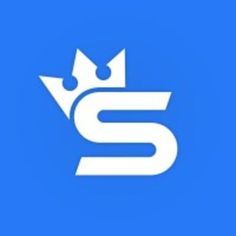 the letter s with a crown on top is shown in this blue and white logo