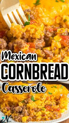 mexican cornbread casserole on a plate with a fork