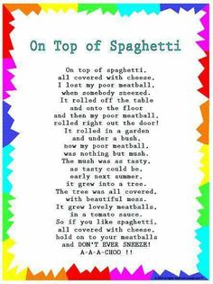 the poem on top of spaghettitti is shown in rainbows and white text, with colorful