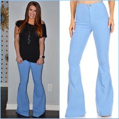 The Most Amazing Bell Bottoms Ever. So Comfortable And So Flattering And The Most Beautiful Baby Blue. So Gorgeous!! 34” Inseam. 11” Rise. Blue Stretch Flare Jeans, Fitted Washed Blue Bottoms, Fitted Wide Leg Light Blue Jeans, Fitted Light Blue Wide Leg Jeans, Light Blue Fitted Wide Leg Jeans, Fitted Light Blue Cotton Jeans, Spring Stretch Blue Jeans, Blue Full-length Cotton Jeans, Full-length Blue Cotton Jeans