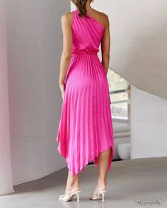 Lasaky - Asymmetrical One Shoulder Twist Pleated Dress