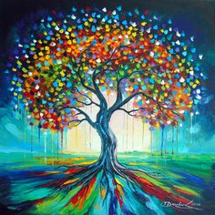 Painting by Olha Darchuk Tree Of Life Painting, Drawings Photography, Landscape Abstract, Glass Designs, Abstract Tree, Oil Canvas, Stained Glass Designs, The Tree Of Life, Elements Of Design