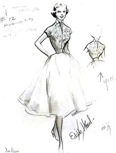 a drawing of a woman's dress with an open back and short sleeves, from the 1950's