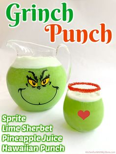 an image of grinch punch in a glass pitcher