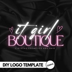 it girl boutique logo with the words,'it girl boutique'in pink on black fabric