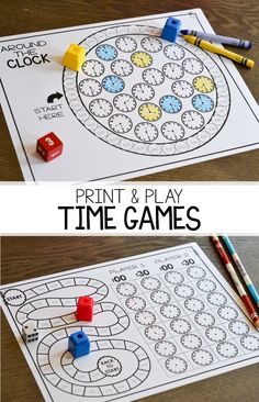 print and play time games for toddlers to practice their math skills on the clock