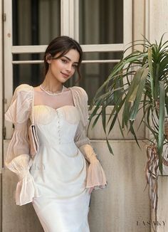 Lasaky - Long Sleeve Bubble Sleeve Maxi Dress Gaun Koktail, Apricot Dress, Lady Clothes, Vintage Midi Dresses, Office Dresses For Women, Maxi Dress Prom, Bubble Sleeve, Maxi Robes, Puff Sleeve Dresses