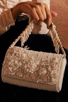 Shop for Lovetobag Esme Flapover Clutch With Handle Online at Aza Fashions Handbags Crochet, Bangladesh Fashion, Bridal Clutch Purse, Crochet Free Patterns, Bridal Handbags, Bridal Purse, Embellished Bags, Embellished Clutch, Crochet Handbag