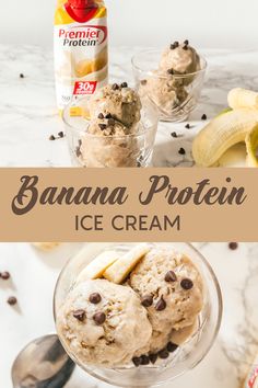 banana protein ice cream with chocolate chips and bananas