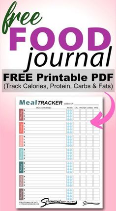 the free food journal printable for meal trackerrs and diet trackerrs is shown