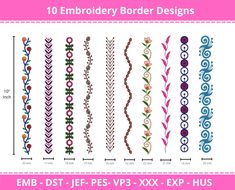 the embroidery border designs are shown in different colors