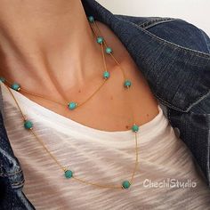 Turquoise Beaded Gold Chain Necklace December Birthstone | Etsy Turquoise Necklace With Round Beaded Chain, Turquoise Long Beaded Chain Necklace, Turquoise Beaded Chain Long Necklace, Turquoise Long Necklace With Beaded Chain, Turquoise Beaded Long Necklace, Turquoise Long Necklace With Colorful Beads, Long Turquoise Necklace With Colorful Beads, Turquoise Long Beaded Necklace As Gift, Turquoise Long Beaded Necklace For Gift