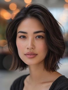 Stylish Bob Haircuts with Highlights for a Modern Look Chin Length Hair Asian, Heavy Bob Haircut, Asian Women Short Hair, Asian Short Hair Round Face, Asian Women Hairstyles, Short Feminine Haircut, Asian Hairstyles Round Face, Bob Haircuts With Highlights, Asian Hair Bob