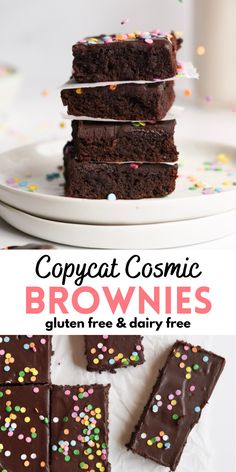 chocolate brownies stacked on top of each other with sprinkles