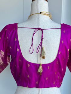 Size 38-42 pure silk magenta pink blouse Elegant Purple Silk Blouse, Pink Silk Blouse For Wedding, Unstitched Silk Blouse Piece In Pink, Pink Silk Unstitched Blouse Piece, Pink Party Blouse With Padding, Pink Sleeveless Blouse For Wedding, Pink Long Sleeve Tops For Festivals, Elegant Purple Silk Blouse Piece, Pink Silk Long Sleeve Blouse Piece