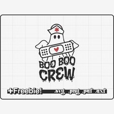 an image of a sticker with the words boo boo crew on it and a cartoon character