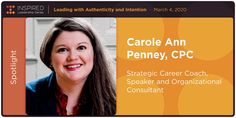 a woman is smiling for the camera with an orange and black business card behind her