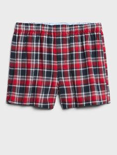 These boxers are made from cozy, brushed flannel for a little added warmth.  Elasticized waistband is lined in a smooth, chambray fabric for all day comfort.  Relaxed fit for all day comfort.  Mid-rise, straight leg.  4" inseam. Chambray Fabric, List Ideas, Plaid Flannel, Christmas List, Chambray, Banana Republic, Mid Rise, Mens Short, Straight Leg