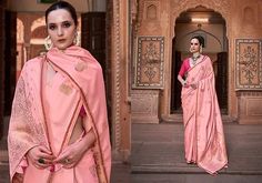 Sand Pink Borderless Soft Satin Silk Sarees | TST | The Silk Trend