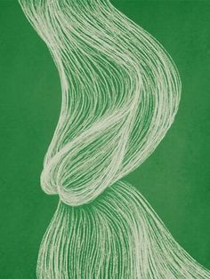 a drawing of a woman's head with long hair in white on green paper