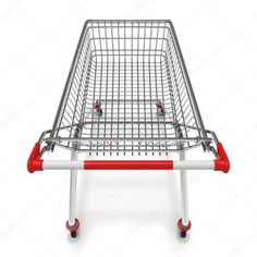 a shopping cart with red wheels on a white background