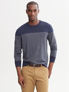 Micro Stripe Crew-Neck Sweater  Banana Republic Winter Knit Tops With Striped Hem, Winter Knit Top With Striped Hem, Knit Tops With Striped Hem For Winter, Knit Crew Neck Tops With Striped Sleeves, Knit Tops With Striped Sleeves And Crew Neck, Classic Winter Tops With Contrast Stripes, Classic Fall Tops With Contrast Stripes, Crew Neck Tops With Striped Cuffs For Work, Boy Styles