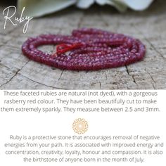 Gorgeous natural crystals are combined with a high quality chain to create this minimalist bracelet. Ruby  is also the birthstone of anyone born in the month of July. D E T A I L S. *It features AA quality rubies  with a beautiful raspberry red colour. *Choose between a 14k gold filled, rose gold filled or sterling silver chain. *Gold filled is a wonderful alternative to solid gold and unlike gold plating does not rub off. *It closes with a hall marked spring clasp measuring 6mm. *Bracelet comes care instructions and a matching crystal information card and is ready for gifting. S I Z I N G* H E L P Choose the length from the drop down menu. Use the length guide as a reference. If unsure choose the extender option which will allow room for adjustment. For example if you choose the 6.5 inch Gift Ruby Gemstone Beaded Bracelets, Ruby Beaded Bracelets With Gemstone Beads As Gift, Ruby Beaded Bracelets With Round Beads As Gift, Ruby Beaded Bracelets With Round Beads For Gift, Ruby Beaded Bracelets As A Gift, Ruby Bracelet Gold, Crystal Information, Month Of July, Ruby Bracelet