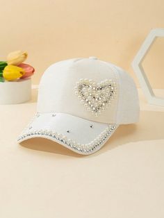 Trendy Caps, Women Hats Fashion, Boho Hat, Hat Ideas, Baseball Women, Fashion Days, Shirt Embroidery, Rhinestone Heart