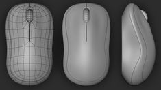 three computer mouses side by side on a black background, one is white and the other is gray