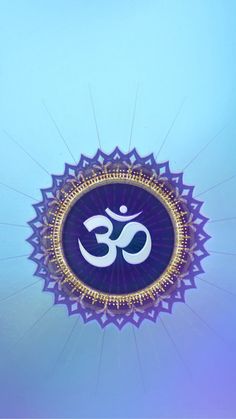 an om manicure on the ceiling in front of a blue background with gold trim