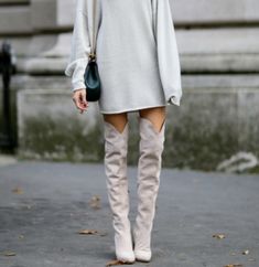 10 Great Over-the-Knee Boots and Some Fab Ways to Style Them Feminine Boots, Family Savvy, Brown Thigh High Boots, Over The Knee Boot Outfit, Knee Boots Outfit, Ugg Boots Outlets, Routine Tips, Stuart Weitzman Boots, Sweater Dresses