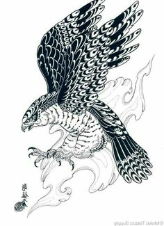 a drawing of an eagle flying through the air with its wings spread out and taloning