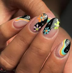 Nails Styles, Retro Nails, Simple Acrylic Nails, Nail Art Inspo, Cute Gel Nails, Get Nails, Nail Design Ideas, Manicure Y Pedicure, Fire Nails