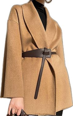 Classic Belted Formal Outerwear, Belted Brown Outerwear For Business, Elegant Brown Outerwear With Shawl Collar, Formal Fall Outerwear With Belt, Elegant Brown Belted Wool Coat, Elegant Outerwear With Belt And Lapel Collar, Beige Belted Outerwear For Office, Belted Outerwear For Business In Fall, Brown Belted Cuffs Office Outerwear