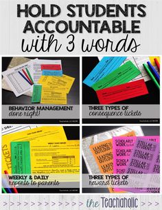 four different types of student's accountable cards with the text how to use them?