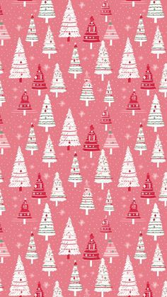 christmas trees on pink background with snowflakes