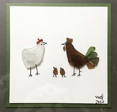 a card with three chickens and one bird on it