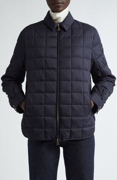 The label known for its impeccable outerwear refreshes the wardrobe-essential puffer jacket textured with unique square quilting and insulated with plush down. 28" length (size 8) Two-way front-zip closure Spread collar Snap cuffs Front welt pockets Lined, with 90% down, 10% feather fill (Romania) Machine wash, line dry Made in Romania Designer Clothing Duck Down Quilted Jacket With Padded Collar, Luxury Puffer Jacket With Padded Collar For Cold Weather, Luxury Duck Down Puffer Jacket With Padded Collar, Luxury Quilted Down Jacket With Padded Collar, Luxury Down Outerwear With Padded Collar, Designer Quilted Nylon Puffer Jacket, Designer Down Puffer Jacket, Luxury Puffer Jacket With Padded Collar, Designer Nylon Puffer Jacket With Padded Collar