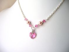 Unique Flower Girl Jewelry, Pink Crystal Heart Jewelry Necklace, Kids Jewelry, Childrens Jewelry, Little Girl Necklace, Pink Pearl Necklace. $21.00, via Etsy. Pink Heart Beads Necklace For Anniversary, Elegant Personalized Pink Charm Necklace, Elegant Personalized Pink Necklace, Pink Heart Beads Jewelry For Anniversary, Pink Jewelry For Anniversary Gift, Handmade Pink Jewelry Gift, Elegant Necklace For Valentine's Day Birthday Gift, Wedding Necklace With Heart Pendant And Lobster Clasp, Elegant Necklace For Wedding Gift