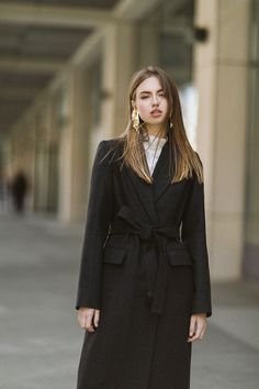 Tapered Wool Coat / Black Fitted Coat / Tailored Black Overcoat // MARIA - Etsy Bulgaria