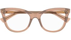 Bottega Veneta glasses model BV1226O from New Classic eyewear line, color code 013 shiny transparent amber brown recycled acetate cat eye frame shape with transparent brown temple. Glasses Model, Chloe Kids, Cat Eye Frames, New Classic, Instagram Followers, Face Shapes, Bottega Veneta