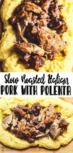 slow roasted italian pork with polenta is an easy and delicious appetizer that's ready in under 30 minutes